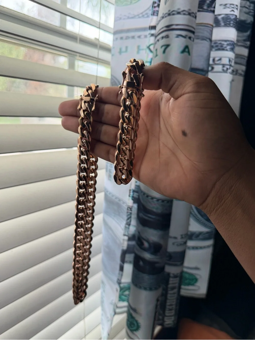 Men's Rose Gold Cuban Link Chain and Bracelet Set